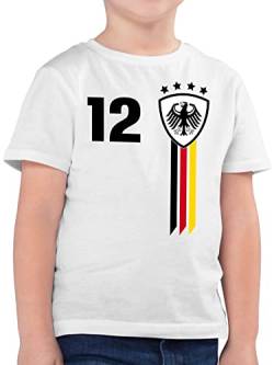 Kinder T-Shirt Jungen - Fußball EM WM - 12 Mann Deutschland - 116 (5/6 Jahre) - Weiß - Deutschland-Trikot Fussball Shirt Europameisterschaft deutsche Tshirt fussballgeschenk 2024 fu Ball von Shirtracer