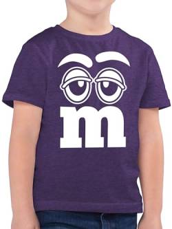 Kinder T-Shirt Jungen - Karneval & Fasching - Faschingskostüm Gruppen M&M Aufdruck Gesicht - 128 (7/8 Jahre) - Lila Meliert - t Shirt Karnevals lustige+Faschings+t-Shirt+Kinder fasnachts von Shirtracer