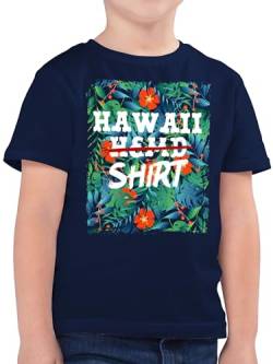 Kinder T-Shirt Jungen - Karneval & Fasching - Hawaii Hemd Shirt - Aloha Party Hawaiian Hawaii-Kleidung Karibik - 128 (7/8 Jahre) - Dunkelblau - karmeval t-Shirts top „Fasching“ Tshirt Oberteil von Shirtracer