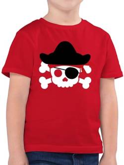 Kinder T-Shirt Jungen - Karneval & Fasching - Piratenkopf Kostüm - Piraten Pirat Totenkopf Piratenkostüm Geburtstagsfeier Piratengeburtstag - 128 (7/8 Jahre) - Rot - fasnacht Shirt Jungs von Shirtracer