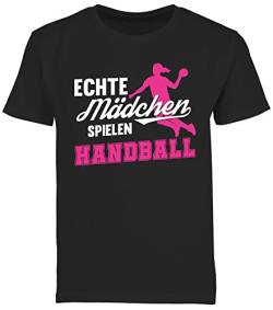 Kinder T-Shirt Jungen - Sport Kleidung - Echte Mädchen Spielen Handball weiß/Fuchsia - 140 (9/11 Jahre) - Schwarz - Sportshirt Shirt Kurzarm Tshirt t-Shirts t von Shirtracer