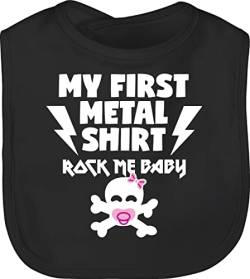 Lätzchen - Sprüche - My first Metal Shirt mit Baby Totenkopf weiß/rosa - Unisize - Schwarz - sprüchen rocker kinderlatz babysachen lustige babygeschenke metall schlabberlatz babykleidung von Shirtracer