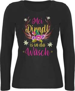 Langarmshirt Damen - Kompatibel mit Oktoberfest - MEI Dirndl is in da Wäsch - Hirschgeweih - XXL - Schwarz - Tracht wäsche Langarm Shirt trachtenshirt bayrischer Abend Outfit Octoberfest von Shirtracer