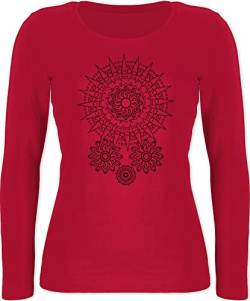 Langarmshirt Damen - Kunst - Boho Mandala Yoga Namaste - L - Rot - Oberteile Yoga-Bekleidung Wellness Geschenke Mandala. Shirt Langarm Outfit Yoga-Langarmshirt Meditation Kompassrose Longshirt von Shirtracer