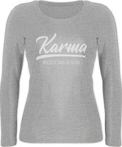 Langarmshirt Damen - Sprüche Statement mit Spruch - Karma - regelt das Schon - M - Grau meliert - Shirt lustige Langarm spruche Shirts witzige Tshirt sprüchen Drauf t Spruch. Macht Longsleeve von Shirtracer