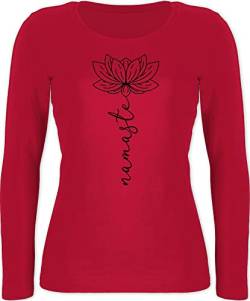 Langarmshirt Damen - Yoga und Wellness Geschenk - Namaste Lotusblüte - L - Rot - Langarm Shirt Longsleeve Oberteil leiberl Bekleidung Sportshirt t mit Outfits Yoga-Langarmshirt langärmlig von Shirtracer