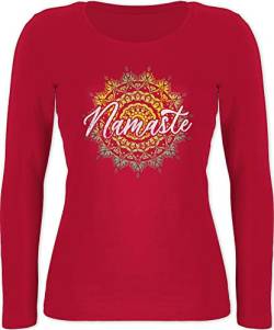 Langarmshirt Damen - Yoga und Wellness Geschenk - Namaste Vintage - XXL - Rot - Langarm Shirt Tshirt Outfit Kleidung Bekleidung Oberteil Longsleeve Oberteile Sportshirt langärmlig Blume des Lebens von Shirtracer