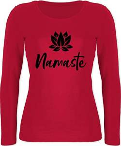 Langarmshirt Damen - Yoga und Wellness Geschenk - Namaste mit Lotusblüte schwarz - M - Rot - Langarm Tshirt Oberteil Geschenke Shirt Oberteile Longsleeve Kleidung Yoga-Kleidung Sportshirt leiberl von Shirtracer