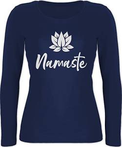 Langarmshirt Damen - Yoga und Wellness Geschenk - Namaste mit Lotusblüte weiß - L - Marineblau - Langarm Shirt Oberteil Kleidung Longsleeve Oberteile zubehör Bekleidung Sportshirt langärmlig von Shirtracer