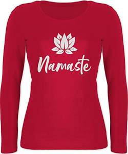 Langarmshirt Damen - Yoga und Wellness Geschenk - Namaste mit Lotusblüte weiß - XL - Rot - yogakleidung Geschenke Langarm Shirt Oberteil Yoga-Langarmshirt Fans Longsleeve Yoga-Bekleidung für von Shirtracer