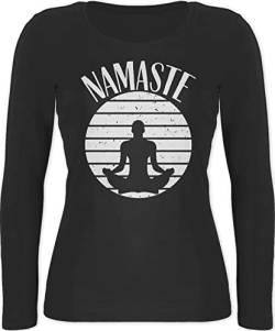 Langarmshirt Damen - Yoga und Wellness Geschenk - Namaste weiß - M - Schwarz - Oberteil Geschenke Langarm Shirt Oberteile Shirts Kleidung Longshirt Yoga-Kleidung Longsleeve locker Tshirt Sportshirt von Shirtracer