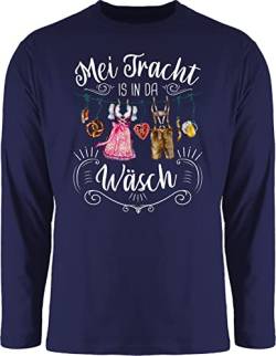 Langarmshirt Herren Langarm Shirt - Kompatibel mit Oktoberfest - Mei Tracht is in da Wäsch - 3XL - Navy Blau - trachtenshirt+herren bayrisches outfit october fest lederhose ist noch der wäsche von Shirtracer