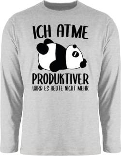 Langarmshirt Herren Langarm Shirt - Sprüche Statement mit Spruch - Ich atme produktiver Wird es Nicht mehr Panda - 3XL - Grau meliert - sprüchen Tshirt lustige witzige t-Shirt frechen Longsleeve von Shirtracer