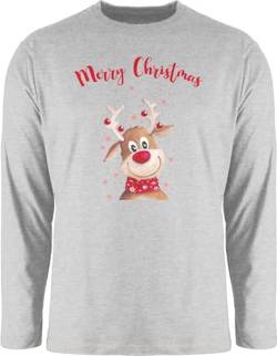 Langarmshirt Herren Langarm Shirt - Weihnachten Geschenke Bekleidung - Merry Christmas Rentier - 3XL - Grau meliert - weihnachtsmotiven Weihnachts Tshirt weihnachtliches t-Shirt männer weinachts von Shirtracer
