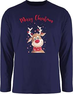 Langarmshirt Herren Langarm Shirt - Weihnachten Geschenke Bekleidung - Merry Christmas Rentier - 3XL - Navy Blau - weinachs Tshirt x Mas Outfit weihnqchts t weihnachtliche t-Shirt Weinachten von Shirtracer