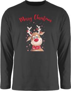 Langarmshirt Herren Langarm Shirt - Weihnachten Geschenke Bekleidung - Merry Christmas Rentier - XL - Schwarz - Damen Weihnachts weihnachtsoberteil „Christmas“ Familie Longsleeve von Shirtracer