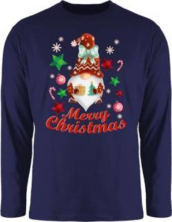 Langarmshirt Herren Langarm Shirt - Weihnachten Geschenke Christmas Bekleidung - Weihnachtlicher Wichtel - M - Navy Blau - t-Shirt weihnachtsmotiven Weihnachts Longsleeve weihnachtsmotive Tshirt von Shirtracer