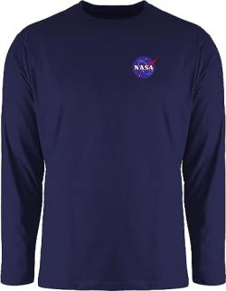 Langarmshirt Herren Langarm Shirt - Weltall - NASA Logo Space X Merchandise Weltraum - 3XL - Navy Blau - Long Sleeve Tshirt von Shirtracer