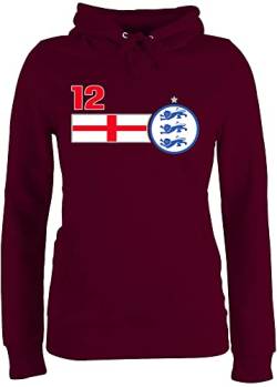 Pullover Damen Hoodie Frauen - Fußball EM WM - 12. Mann England Mannschaft - S - Burgundrot - Fussball Pulli Europameisterschaft Hoody fu Ball em- Fanartikel 2024 von Shirtracer