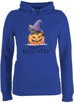 Pullover Damen Hoodie Frauen - Happy Halloween - mit Hut Katze und Kürbis - M - Royalblau - Helloween Party Pulli grusel hallowenn halloeween jalloween heeloween halowen halooween Costum heloween von Shirtracer