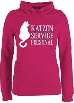 Pullover Damen Hoodie Frauen - Katzenbesitzer Geschenk Katze - Katzen Servicepersonal weiß - M - Fuchsia - pullis katzenfan Kapuzenpulli katzenmotive Pollover mit katzenmotiv Huddy sprüche von Shirtracer