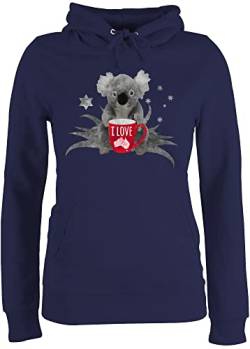 Pullover Damen Hoodie Frauen - Kontinente - I Love Australien Koala - L - Navy Blau - Urlaub Australia Pulli koaala Fun-Kapuzenpullover von Shirtracer