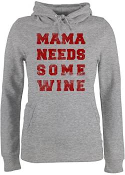 Pullover Damen Hoodie Frauen - Mama Needs Some Wine Vintage - L - Grau meliert - muttertagsgeschenk personalisiert Muttertag Mommy Pulli muttertaggeschenke muttertagsgeschenke mom Hoody von Shirtracer