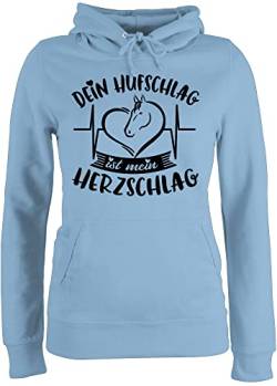 Pullover Damen Hoodie Frauen - Pferde - Dein Hufschlag ist Mein Herzschlag - S - Hellblau - mädchen Reiter sprüche Pulli Horse Hoody Pferd, Kapuzenpullover reitersache hoddis Geschenk pferdefreund von Shirtracer