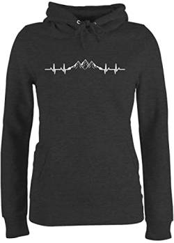 Pullover Damen Hoodie Frauen - Skiurlaub Apres Ski - Berge Herzschlag - XL - Anthrazit meliert - valemtinstagsgeschenk Wanderer Hoodies/pullis wanderbekleidung valentinstaggeschenk Berg EKG von Shirtracer