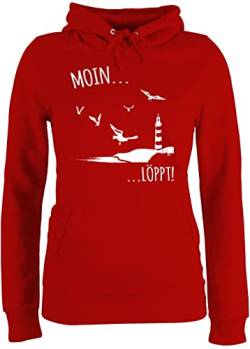 Pullover Damen Hoodie Frauen - Sprüche Statement - Moin...Löppt! - weiß - XL - Rot - Hoodies/pullis norddeutsche Pulli damenhooddies Pollover Kapuzenpullover hoddis Hoodies Kapuzenpulli von Shirtracer