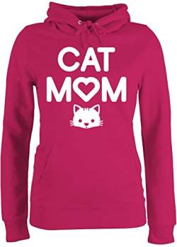 Pullover Damen Hoodie Frauen - Sprüche Statement mit Spruch - Cat Mom Katzenkopf - L - Fuchsia - Kapuzenpulli Hoodys Kapuzenpullover Kapuze Pulli Hoody Hoddies/pullies Langarm Baumwolle Hoodies von Shirtracer