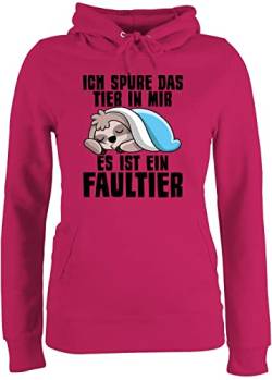 Pullover Damen Hoodie Frauen - Sprüche Statement mit Spruch - Ich spüre das Tier in Mir es ist EIN Faultier - L - Fuchsia - witzige hoddys Frau lustige Oberteile sprüchen Drauf Kapuzenpullover von Shirtracer