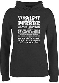 Pullover Damen Hoodie Frauen - Vorsicht ich reite Pferde - M - Anthrazit meliert - pferdeliebhaber Geschenk mit Pferd sprüche für mädchen Reiterin pferdefan Reiter zubehöhr zum reiten Erwachsene von Shirtracer