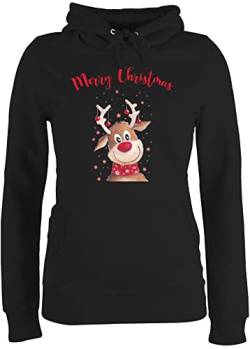 Pullover Damen Hoodie Frauen - Weihnachten Geschenke Bekleidung - Merry Christmas Rentier - XXL - Schwarz - weihnachtspulover weihnachtsmotive weihnachtshoodies Xmas weihnachspullis von Shirtracer