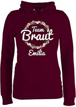 Pullover Damen Hoodie Frauen personalisiert mit Namen - JGA Junggesellenabschied - Team Braut Blumenkranz Crew Bride Tribe - XXL - Burgundrot - jungesellenabschied polterer Polterabend von Shirtracer