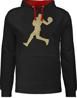 Pullover Herren Frauen Hoodie Kontrast zweifarbig - Basketball Trikot Ersatz Training - Basketballer Gold - L - Schwarz/Rot - pulli männer hoodies/pullis kapuzenpullover hoddies/pullies hoddy von Shirtracer