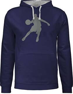 Pullover Herren Frauen Hoodie Kontrast zweifarbig - Basketball Trikot Ersatz Training - Basketballspieler - S - Navy Blau/Grau meliert - hoodies hoodies/pullis oberteil hoddy pullis hoddies/pullies von Shirtracer