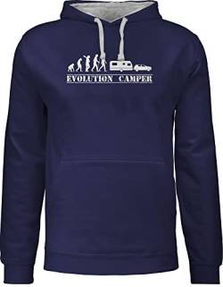 Pullover Herren Frauen Hoodie Kontrast zweifarbig - Entwicklung und Outfit - Evolution Wohnwagen weiß - XXL - Navy Blau/Grau meliert - camping camper kapuzenpullover wohnmobil hoody huddy damen von Shirtracer