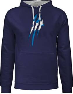 Pullover Herren Frauen Hoodie Kontrast zweifarbig - Fußball EM WM - Schottland - Krallenspuren - XXL - Navy Blau/Grau meliert - Kapuzenpullover Europameisterschaft 2024 Fussball Pulli em24 von Shirtracer