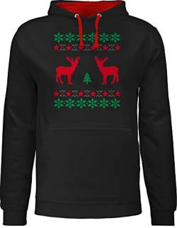 Pullover Herren Frauen Hoodie Kontrast zweifarbig - Geschenke Christmas Bekleidung - Norweger Pixel Rentier Weihnachten - L - Schwarz/Rot - weihnacht Pulli weihnachtspulli Damen weihnachtshoody von Shirtracer