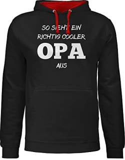 Pullover Herren Frauen Hoodie Kontrast zweifarbig - Geschenke - So sieht ein richtig cooler Opa aus - 5XL - Schwarz/Rot - damen geschenk für hoody mit kapuze sprüche pulli zweifarbiger vatwrtag von Shirtracer