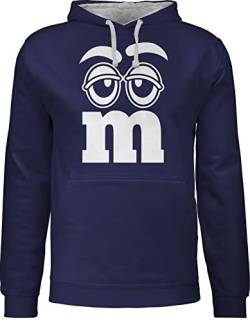 Pullover Herren Frauen Hoodie Kontrast zweifarbig - Karneval & Fasching - Damen - Faschingskostüm Gruppen M&M Aufdruck Gesicht - M - Navy Blau/Grau meliert - partner faschings &fasching karneval. von Shirtracer