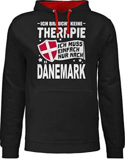 Pullover Herren Frauen Hoodie Kontrast zweifarbig - Länder Fahnen und Flaggen - Ich brauche keine Therapie Ich muss einfach nur nach Dänemark - weiß - 4XL - Schwarz/Rot - therapie… zweifarbiger von Shirtracer