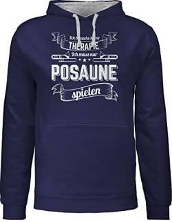 Pullover Herren Frauen Hoodie Kontrast zweifarbig - Musik Instrument Zubehör - Ich brauche keine Therapie ich muss nur Posaune spielen - XXL - Navy Blau/Grau meliert - instrumente musiker damen von Shirtracer