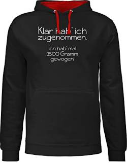 Pullover Herren Frauen Hoodie Kontrast zweifarbig - Sprüche Statement - Klar hab ich zugenommen - Spruch Dicke - 4XL - Schwarz/Rot - oberteile mit sprüchen kapuzenpullover spruch. pulli damen von Shirtracer