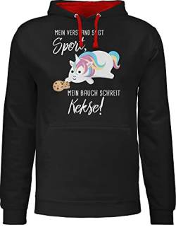 Pullover Herren Frauen Hoodie Kontrast zweifarbig - Sprüche Statement - Mein Bauch schreit Kekse! Einhorn - 5XL - Schwarz/Rot - einhornpullis mit aufschrift lustig sport hoodies pulli spruch kekse von Shirtracer