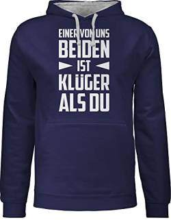 Pullover Herren Frauen Hoodie Kontrast zweifarbig - Sprüche Statement mit Spruch - Einer von uns beiden ist Klüger als Du - weiß - XL - Navy Blau/Grau meliert - pulli sprüchen oberteil witzige von Shirtracer