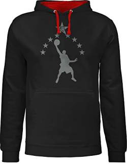 Pullover Herren Frauen Hoodie Kontrast zweifarbig - Trikot Ersatz Training - Basketball Sterne - L - Schwarz/Rot - pulli männer hoddy polovers polover kaputzenpuloverer zweifarbiger langarm damen von Shirtracer