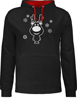 Pullover Herren Frauen Hoodie Kontrast zweifarbig - Weihnachten Geschenke Christmas Bekleidung - Rentier Schneeflocken - L - Schwarz/Rot - weihn.Pulli weihnachtshoodie weihnachtsmotiv Rudolf Pulli von Shirtracer