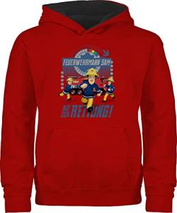 Pullover Kinder Hoodie Jungen Mädchen - Auf zur Rettung - 104 (3/4 Jahre) - Rot/Schwarz - sams feuerwehr kinderpullover brandweerman sam feuerwehrmann pulli geuerwehrmann fezerwehrmann hoody von Shirtracer